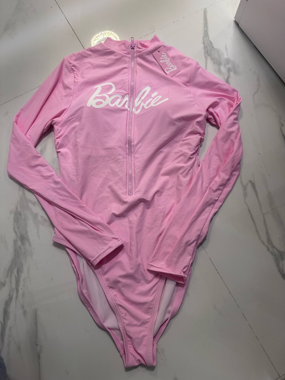 Barbie Light Pink Long Sleeve Zip-Up Bodysuit